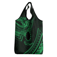 Kia Orana Cook Islands Grocery Bag Circle Stars With Floral Green Pattern