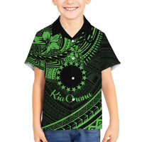 Kia Orana Cook Islands Kid Hawaiian Shirt Circle Stars With Floral Green Pattern LT01