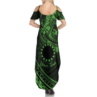 Kia Orana Cook Islands Summer Maxi Dress Circle Stars With Floral Green Pattern LT01