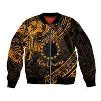 Kia Orana Cook Islands Bomber Jacket Circle Stars With Floral Gold Pattern LT01 Unisex Gold - Polynesian Pride