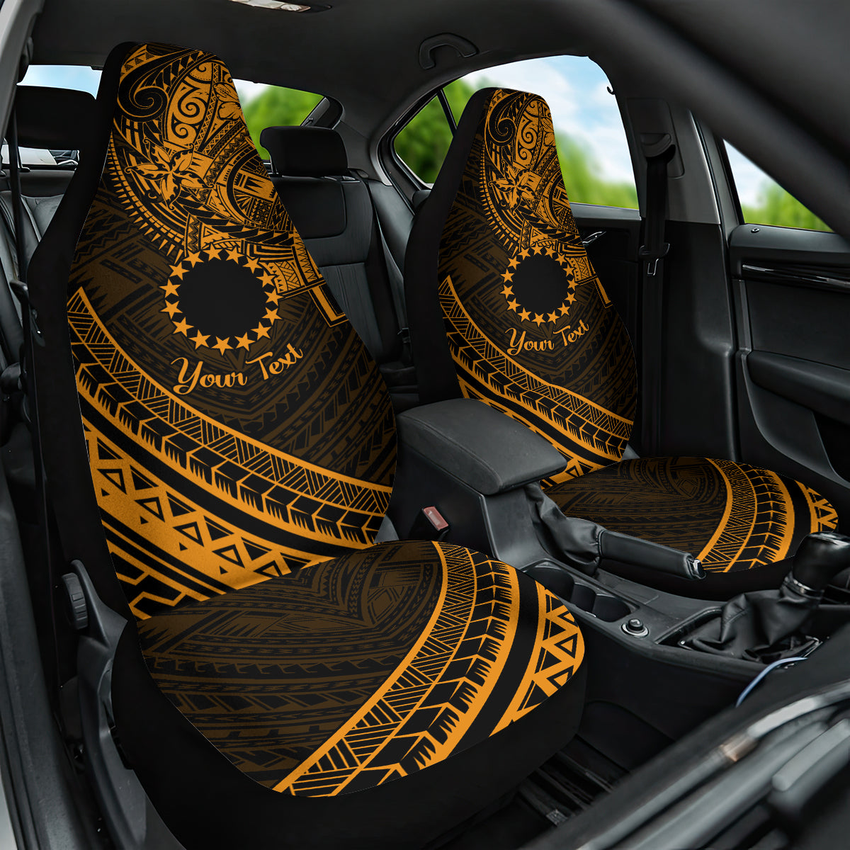 Kia Orana Cook Islands Car Seat Cover Circle Stars With Floral Gold Pattern LT01 One Size Gold - Polynesian Pride