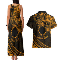 Kia Orana Cook Islands Couples Matching Tank Maxi Dress and Hawaiian Shirt Circle Stars With Floral Gold Pattern LT01 - Polynesian Pride