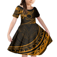 Kia Orana Cook Islands Family Matching Mermaid Dress and Hawaiian Shirt Circle Stars With Floral Gold Pattern LT01 Daughter's Dress Gold - Polynesian Pride