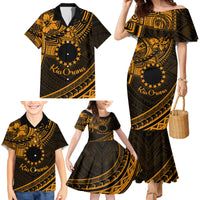 Kia Orana Cook Islands Family Matching Mermaid Dress and Hawaiian Shirt Circle Stars With Floral Gold Pattern LT01 - Polynesian Pride