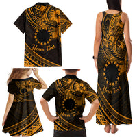 Kia Orana Cook Islands Family Matching Tank Maxi Dress and Hawaiian Shirt Circle Stars With Floral Gold Pattern LT01 - Polynesian Pride