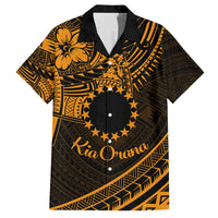 Kia Orana Cook Islands Family Matching Tank Maxi Dress and Hawaiian Shirt Circle Stars With Floral Gold Pattern LT01 Dad's Shirt - Short Sleeve Gold - Polynesian Pride