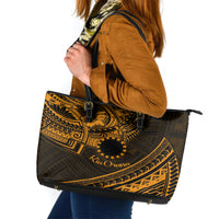 Kia Orana Cook Islands Leather Tote Bag Circle Stars With Floral Gold Pattern LT01 Gold - Polynesian Pride