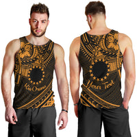 Kia Orana Cook Islands Men Tank Top Circle Stars With Floral Gold Pattern LT01 - Polynesian Pride