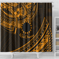 Kia Orana Cook Islands Shower Curtain Circle Stars With Floral Gold Pattern LT01 - Polynesian Pride