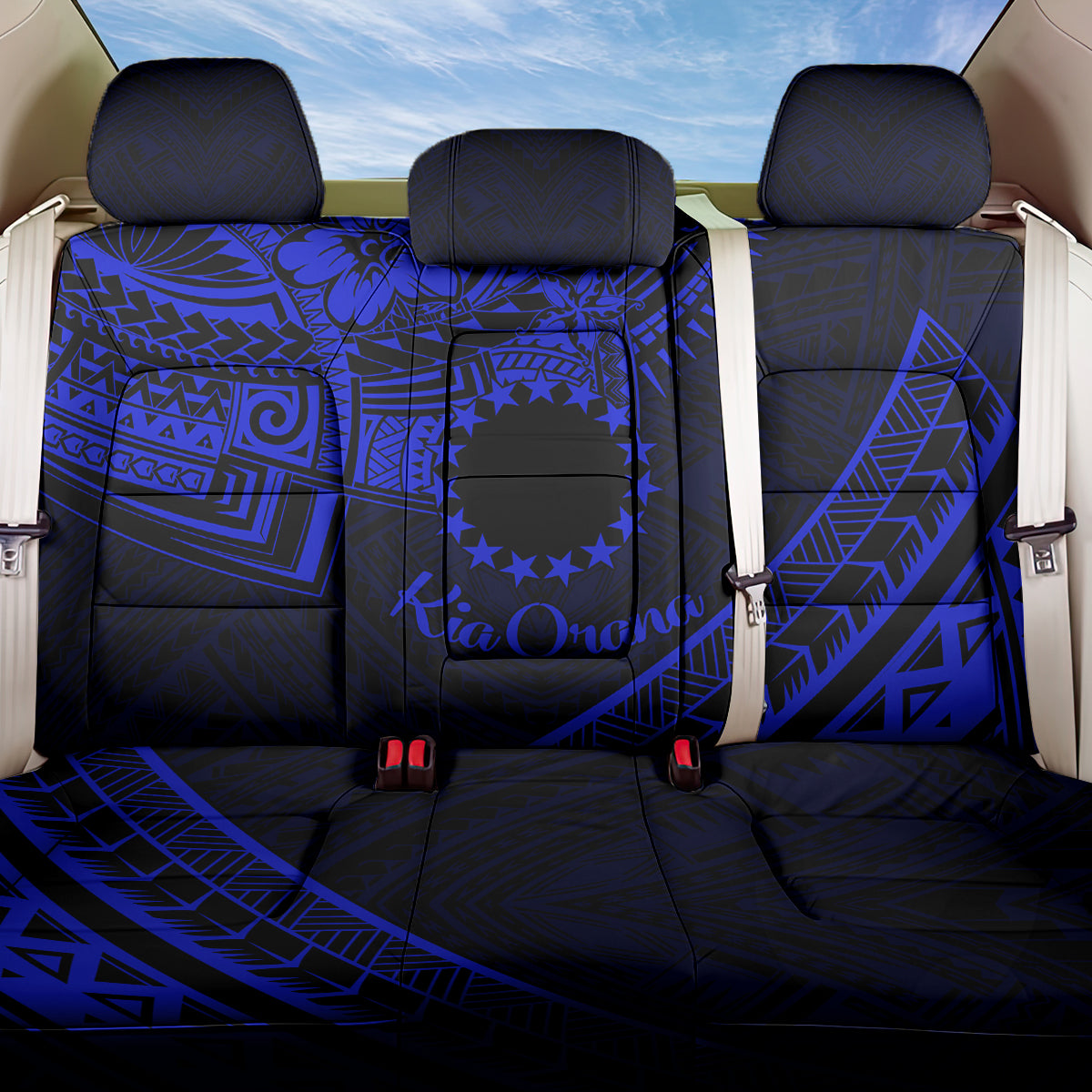 Kia Orana Cook Islands Back Car Seat Cover Circle Stars With Floral Navy Blue Pattern LT01 One Size Blue - Polynesian Pride
