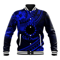 Kia Orana Cook Islands Baseball Jacket Circle Stars With Floral Navy Blue Pattern LT01 Unisex Blue - Polynesian Pride
