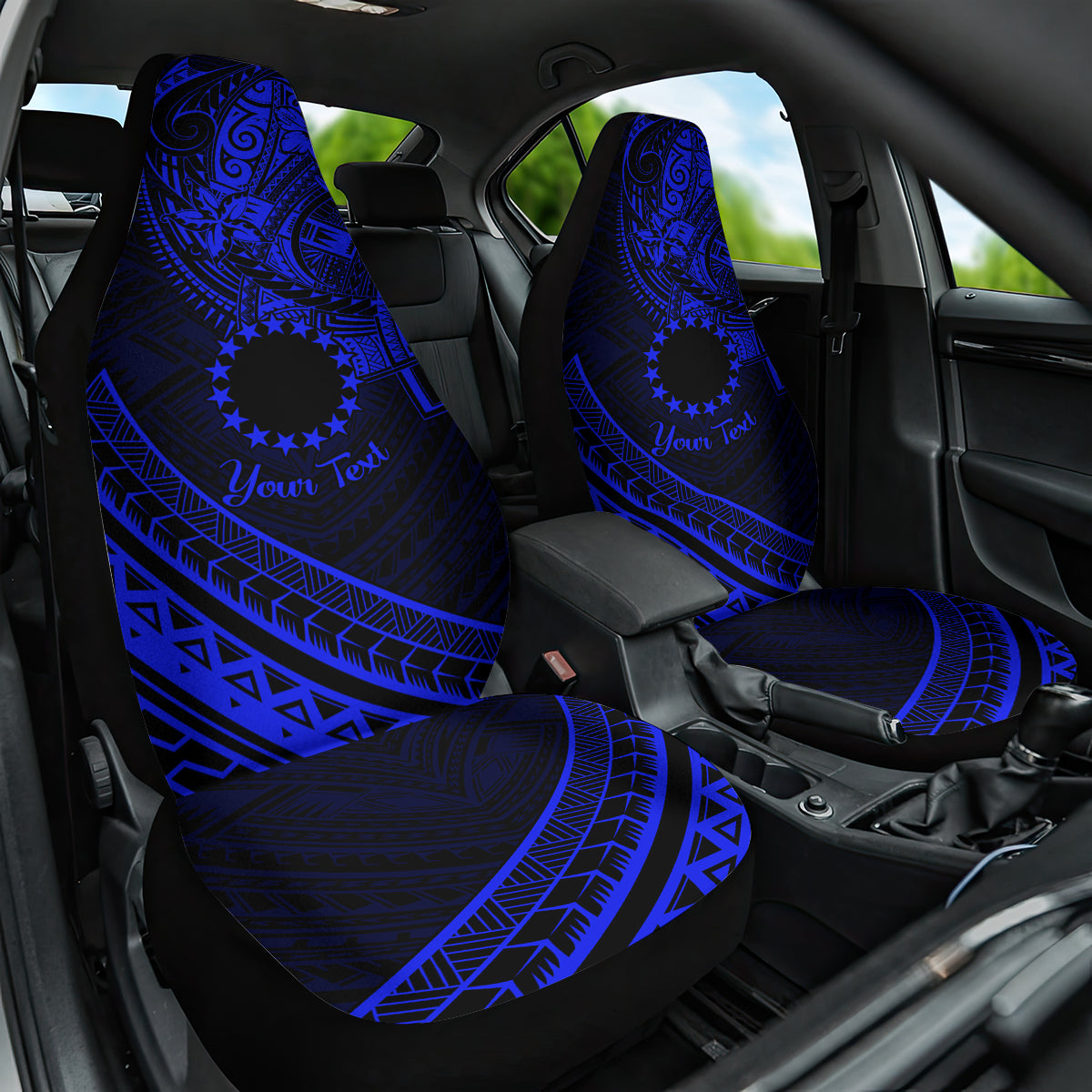 Kia Orana Cook Islands Car Seat Cover Circle Stars With Floral Navy Blue Pattern LT01 One Size Blue - Polynesian Pride