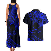 Kia Orana Cook Islands Couples Matching Tank Maxi Dress and Hawaiian Shirt Circle Stars With Floral Navy Blue Pattern LT01 - Polynesian Pride