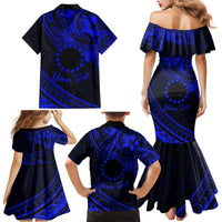 Kia Orana Cook Islands Family Matching Mermaid Dress and Hawaiian Shirt Circle Stars With Floral Navy Blue Pattern LT01 - Polynesian Pride