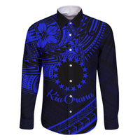 Kia Orana Cook Islands Family Matching Off Shoulder Long Sleeve Dress and Hawaiian Shirt Circle Stars With Floral Navy Blue Pattern LT01 Dad's Shirt - Long Sleeve Blue - Polynesian Pride