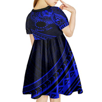 Kia Orana Cook Islands Kid Short Sleeve Dress Circle Stars With Floral Navy Blue Pattern LT01 - Polynesian Pride