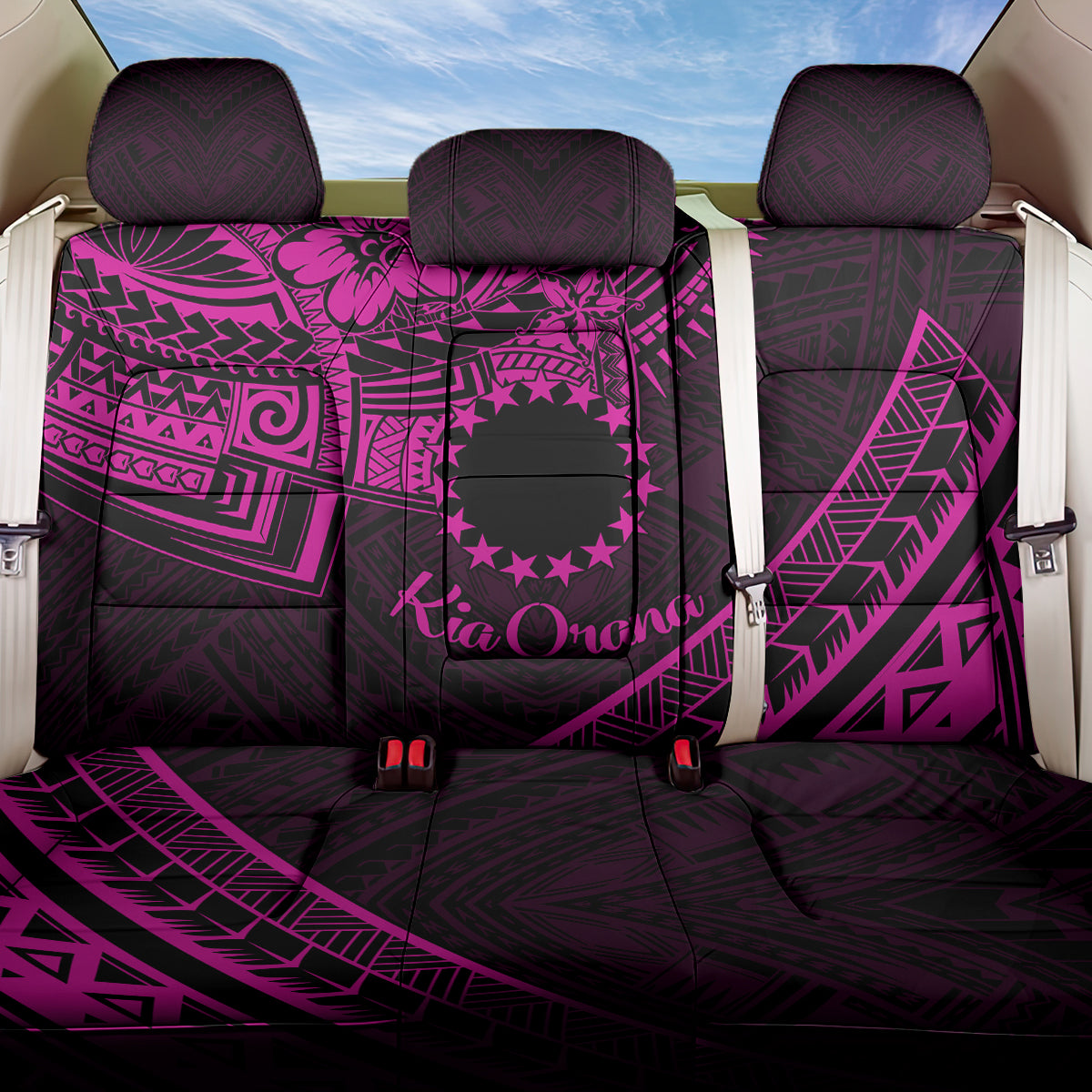 Kia Orana Cook Islands Back Car Seat Cover Circle Stars With Floral Pink Pattern LT01 One Size Pink - Polynesian Pride