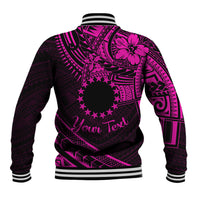 Kia Orana Cook Islands Baseball Jacket Circle Stars With Floral Pink Pattern LT01 - Polynesian Pride