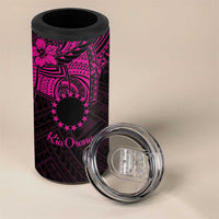 Kia Orana Cook Islands 4 in 1 Can Cooler Tumbler Circle Stars With Floral Pink Pattern