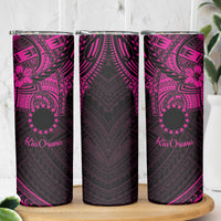 Kia Orana Cook Islands Skinny Tumbler Circle Stars With Floral Pink Pattern