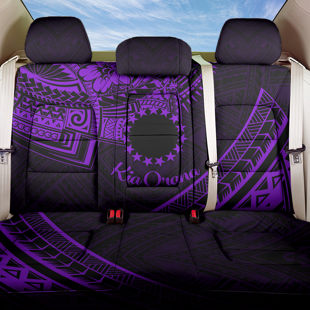 Kia Orana Cook Islands Back Car Seat Cover Circle Stars With Floral Purple Pattern LT01 One Size Purple - Polynesian Pride