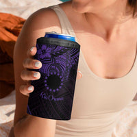 Kia Orana Cook Islands 4 in 1 Can Cooler Tumbler Circle Stars With Floral Purple Pattern