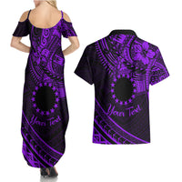 Kia Orana Cook Islands Couples Matching Summer Maxi Dress and Hawaiian Shirt Circle Stars With Floral Purple Pattern LT01 - Polynesian Pride