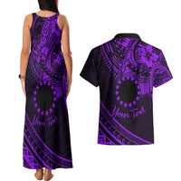 Kia Orana Cook Islands Couples Matching Tank Maxi Dress and Hawaiian Shirt Circle Stars With Floral Purple Pattern LT01 - Polynesian Pride