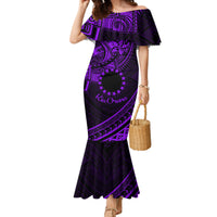 Kia Orana Cook Islands Family Matching Mermaid Dress and Hawaiian Shirt Circle Stars With Floral Purple Pattern LT01 Mom's Dress Purple - Polynesian Pride