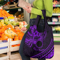 Kia Orana Cook Islands Grocery Bag Circle Stars With Floral Purple Pattern