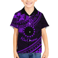 Kia Orana Cook Islands Kid Hawaiian Shirt Circle Stars With Floral Purple Pattern LT01 Kid Purple - Polynesian Pride