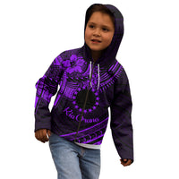 Kia Orana Cook Islands Kid Hoodie Circle Stars With Floral Purple Pattern LT01 - Polynesian Pride