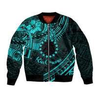 Kia Orana Cook Islands Bomber Jacket Circle Stars With Floral Turquoise Pattern LT01 Unisex Turquoise - Polynesian Pride