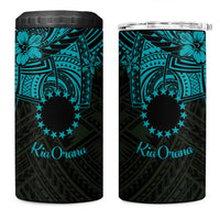 Kia Orana Cook Islands 4 in 1 Can Cooler Tumbler Circle Stars With Floral Turquoise Pattern