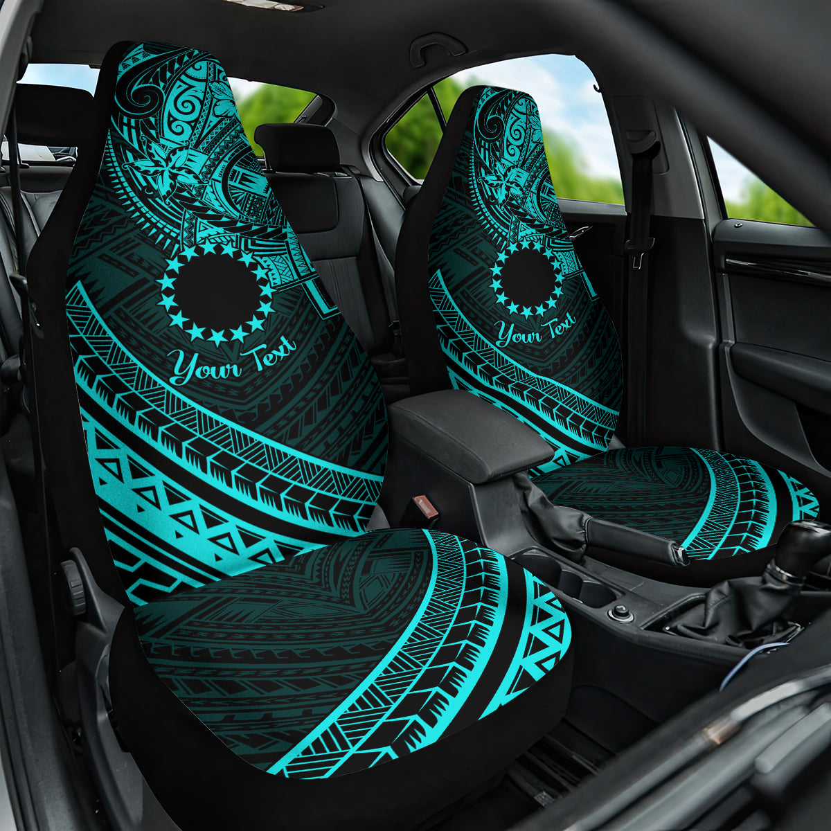 Kia Orana Cook Islands Car Seat Cover Circle Stars With Floral Turquoise Pattern LT01 One Size Turquoise - Polynesian Pride