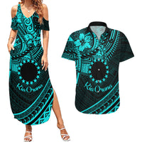 Kia Orana Cook Islands Couples Matching Summer Maxi Dress and Hawaiian Shirt Circle Stars With Floral Turquoise Pattern LT01 Turquoise - Polynesian Pride