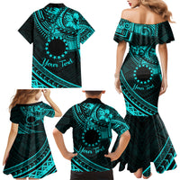 Kia Orana Cook Islands Family Matching Mermaid Dress and Hawaiian Shirt Circle Stars With Floral Turquoise Pattern LT01 - Polynesian Pride