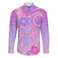 Polynesian Shark Valentine Family Matching Off Shoulder Long Sleeve Dress and Hawaiian Shirt Sweet Unique Version LT01 Dad's Shirt - Long Sleeve Pink - Polynesian Pride