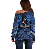 Personalised Aotearoa Matariki Off Shoulder Sweater Blue Fern Maori Poutama LT01 - Polynesian Pride