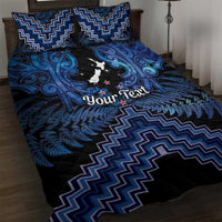 Personalised Aotearoa Matariki Quilt Bed Set Blue Fern Maori Poutama
