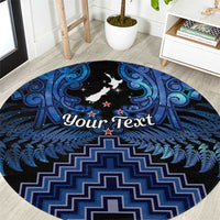 Personalised Aotearoa Matariki Round Carpet Blue Fern Maori Poutama LT01 Blue - Polynesian Pride