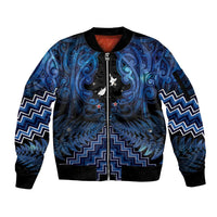 Personalised Aotearoa Matariki Sleeve Zip Bomber Jacket Blue Fern Maori Poutama LT01 Unisex Blue - Polynesian Pride
