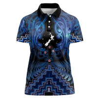Personalised Aotearoa Matariki Women Polo Shirt Blue Fern Maori Poutama