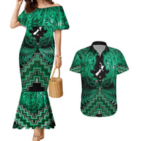 Personalised Aotearoa Matariki Couples Matching Mermaid Dress and Hawaiian Shirt Green Fern Maori Poutama