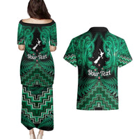 Personalised Aotearoa Matariki Couples Matching Puletasi and Hawaiian Shirt Green Fern Maori Poutama
