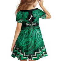 Personalised Aotearoa Matariki Family Matching Short Sleeve Bodycon Dress and Hawaiian Shirt Green Fern Maori Poutama