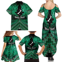 Personalised Aotearoa Matariki Family Matching Summer Maxi Dress and Hawaiian Shirt Green Fern Maori Poutama