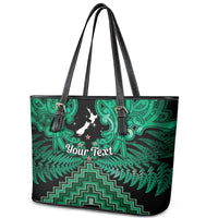 Personalised Aotearoa Matariki Leather Tote Bag Green Fern Maori Poutama