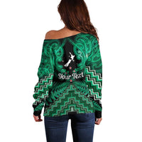 Personalised Aotearoa Matariki Off Shoulder Sweater Green Fern Maori Poutama LT01 - Polynesian Pride