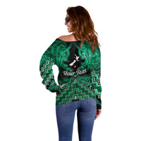 Personalised Aotearoa Matariki Off Shoulder Sweater Green Fern Maori Poutama LT01 - Polynesian Pride